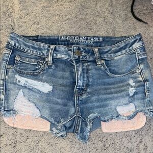 American Eagle Outfitters Blue Jean Shorts with Frayed Hems